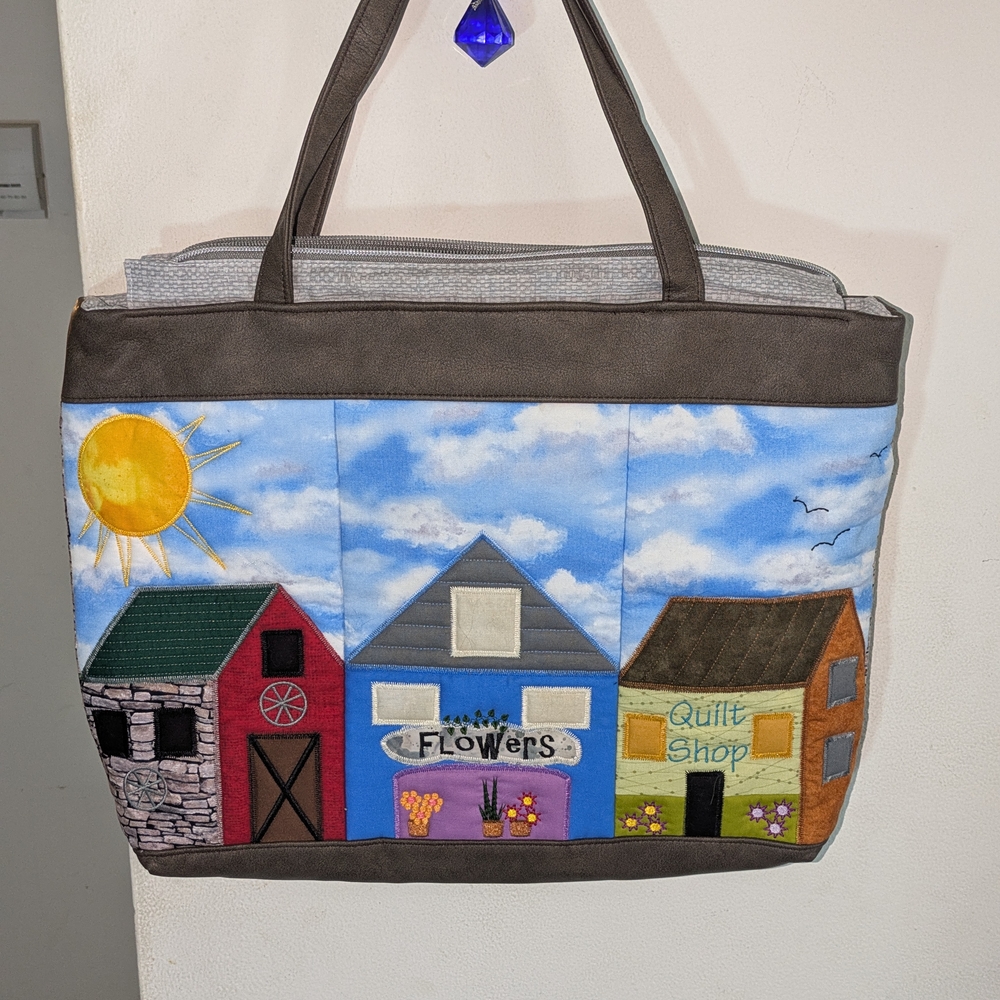 Vintage Hand Crafted Colorful Village Scene Tote Bag (Rare Find ) $100